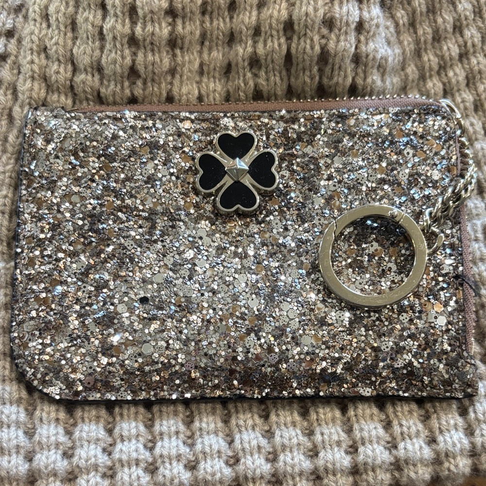 Kate spade Glittery Silver Coin Purse with Keychain